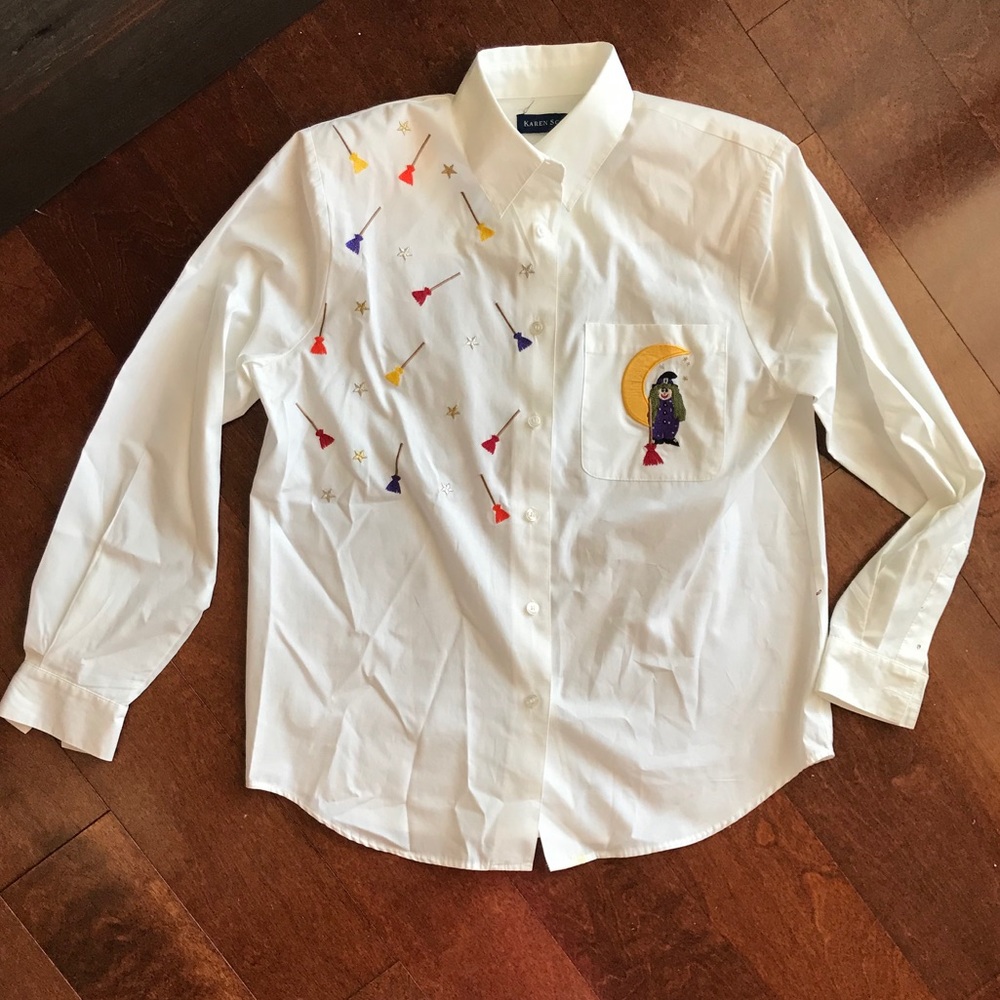 Halloween embroidered button up collard shirt